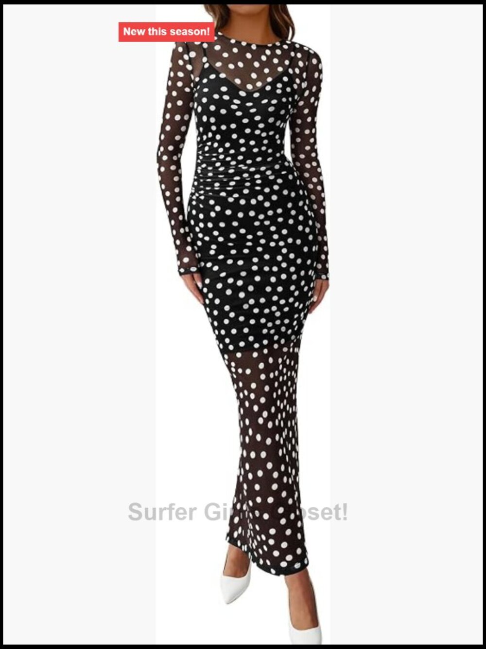 2 Piece Mesh Maxi Dress Set Long Sleeve Bodycon Slip